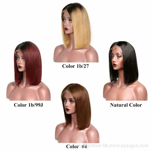 1B/27 1b/99j Ombre Color Human Hair Wigs With Baby Hair Pre Plucked Remy Brazilian Lace Bob Wigs Bleached Knots Human Hair Wig